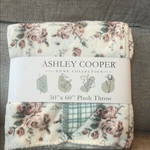 Ashley Cooper Floral Plush Throw Blanket - Cream and Pink